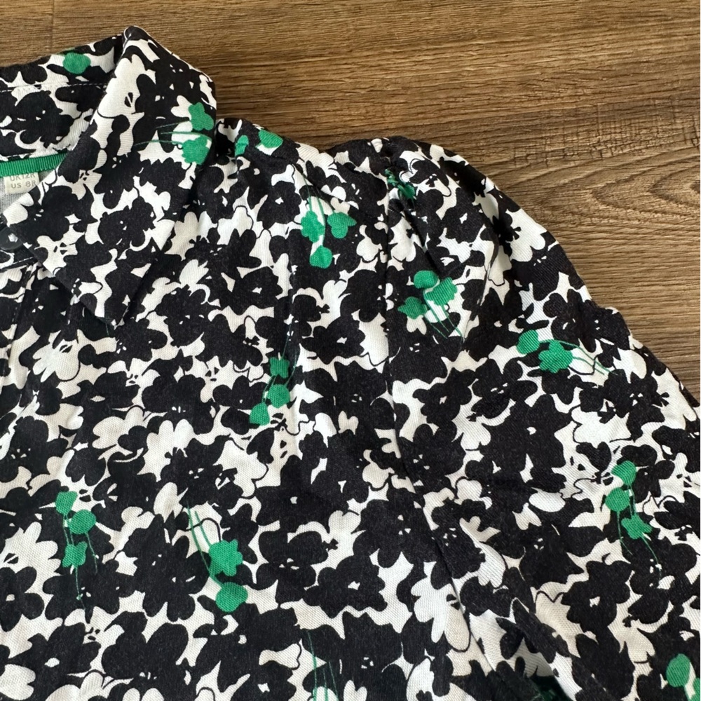 Boden Alma Floral Jersey Knit Dress 8 Button Front Knee Teacher Black Green Prep - Picture 6 of 15